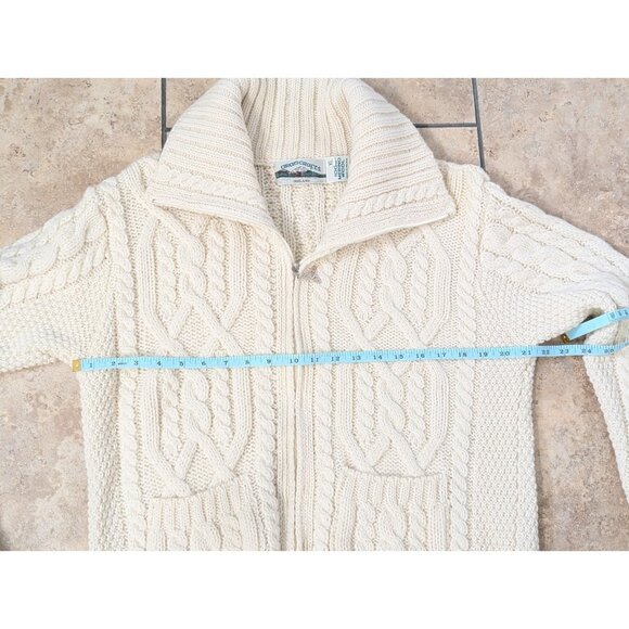 Aran Craft Ivory Merino Wool Zip Cardigan Sweater Cable Knit Fisherman Sz XL - Picture 9 of 11
